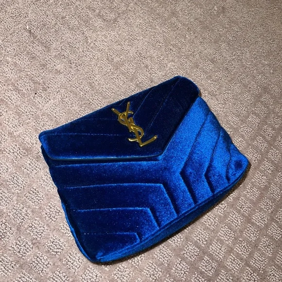 Yves Saint Laurent Blue Velvet Clutch - Picture 1 of 5